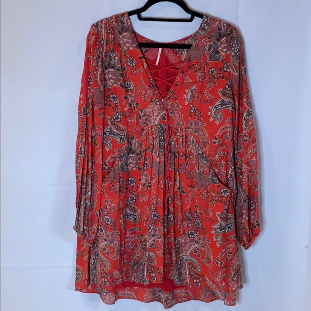 Free People EXCLUSIVE Red Patterned Dress